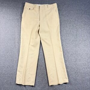 Vintage 70s Haband of Paterson Mens Tan Crosshatch Textured Dress Pants 32x30